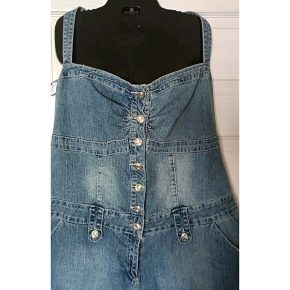 Americana Blues Denim Halter Overalls Shorts Size 20 Jean Romper Jumpsuit New - Picture 6 of 8